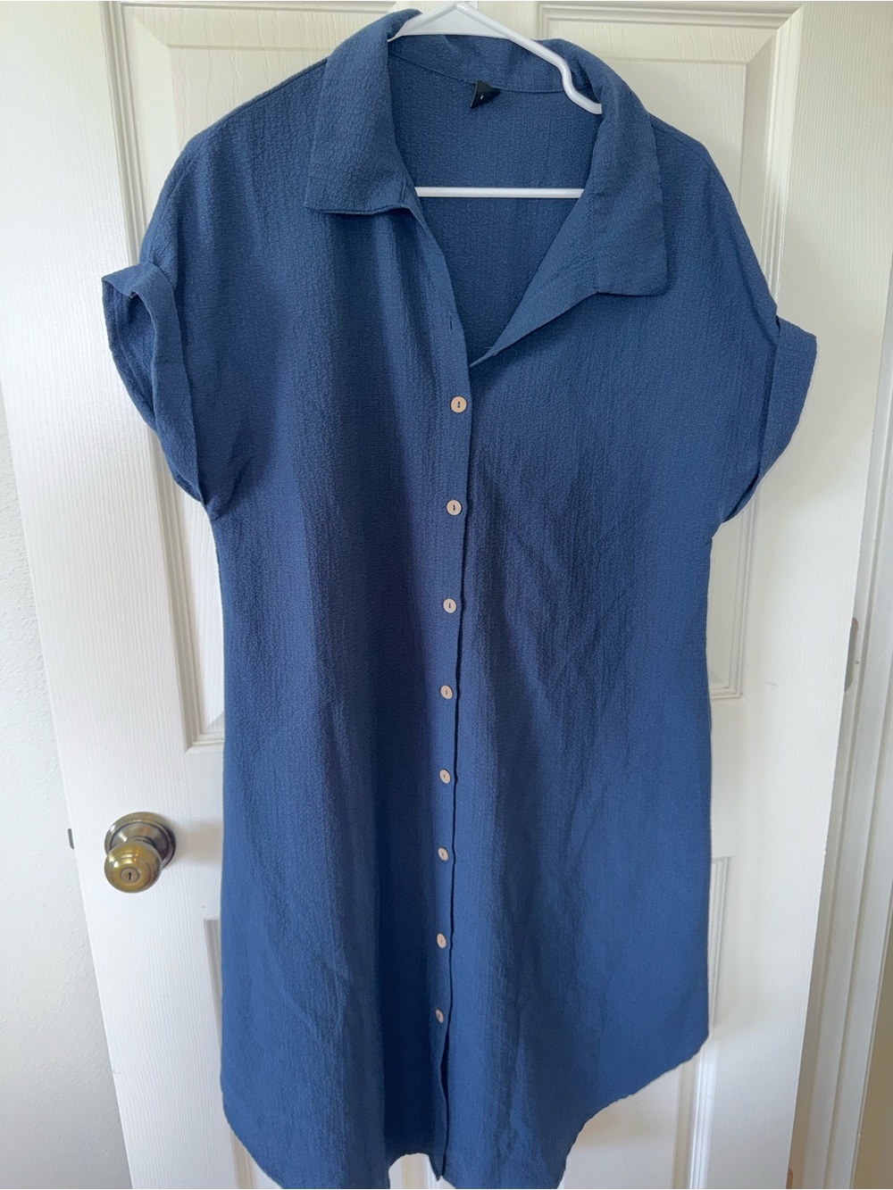 Blue Button-Front Women’s Shirt Dress